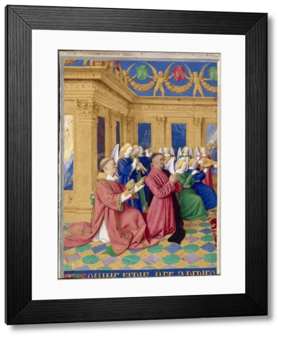Framed Print : Etienne Chevalier with Saint Stephen, ca 1455. Artist: Fouquet, Jean (1420?1481) Framed Print : Etienne Chevalier with Saint Stephen, ca 1455. Artist: Fouquet, Jean (1420?1481)