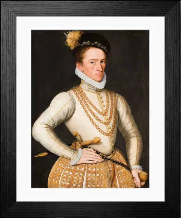 Framed Print : Portrait of an unknown French Nobleman, 1560. Artist: French master Framed Print : Portrait of an unknown French Nobleman, 1560. Artist: French master