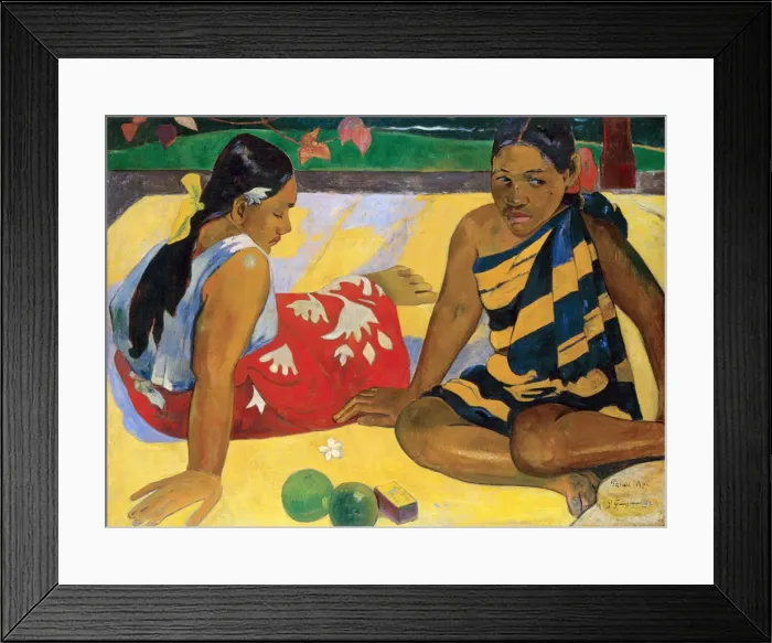 Framed Print : Parau Api. Whats new?, 1892. Artist: Gauguin, Paul Eugene Henri (1848-1903) Framed Print : Parau Api. Whats new?, 1892. Artist: Gauguin, Paul Eugene Henri (1848-1903)