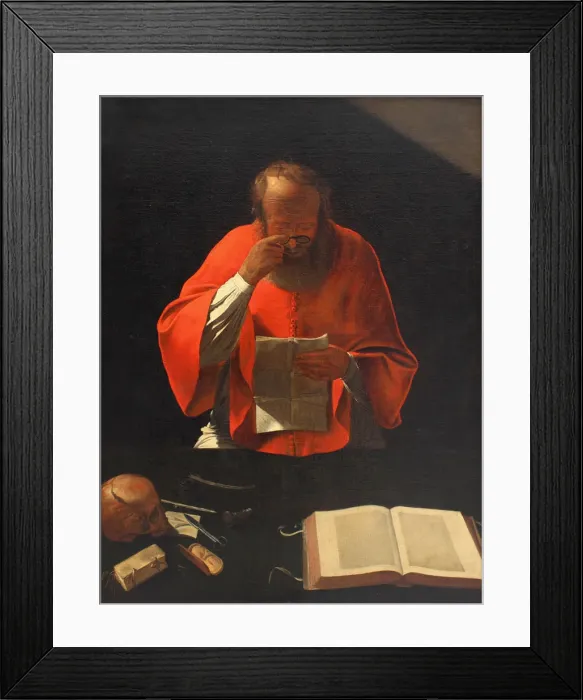 Framed Print : Saint Jerome reading (Copy), ca 1636. Artist: La Tour, Georges, de (1583-1652) Framed Print : Saint Jerome reading (Copy), ca 1636. Artist: La Tour, Georges, de (1583-1652)