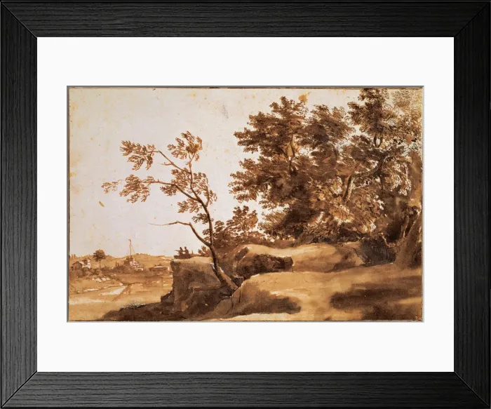 Framed Print : Tiber Landscape with Castel Sant Angelo in the Background, Between 1630 and 1640. Artist: Lorrain, Claude (1600-1682) Framed Print : Tiber Landscape with Castel Sant Angelo in the Background, Between 1630 and 1640. Artist: Lorrain, Claude (1600-1682)