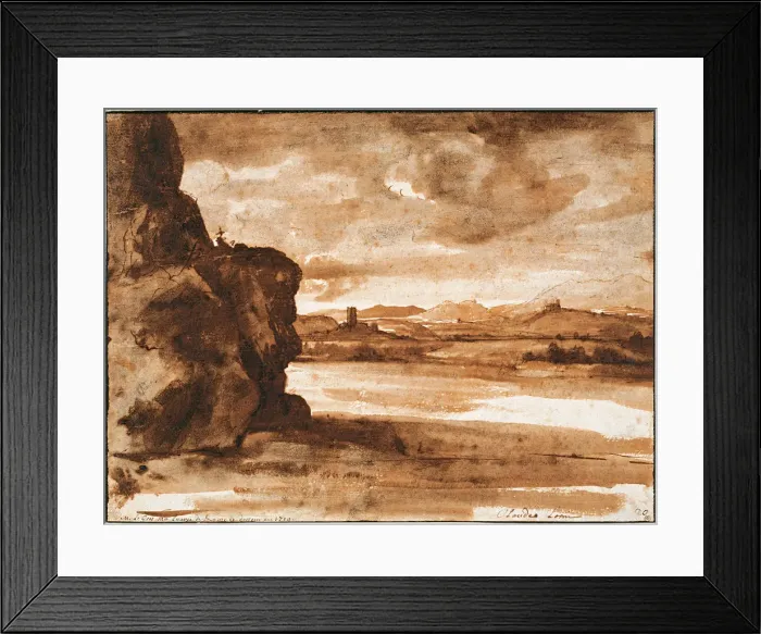 Framed Print : Tiber Landscape North of Rome with Dark Cloudy Sky, Between 1630 and 1640. Artist: Lorrain, Claude (1600-1682) Framed Print : Tiber Landscape North of Rome with Dark Cloudy Sky, Between 1630 and 1640. Artist: Lorrain, Claude (1600-1682)
