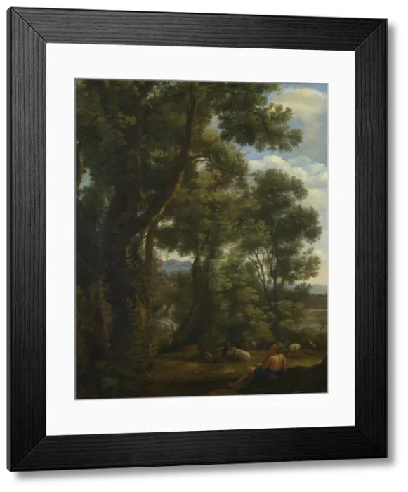 Framed Print : Landscape with a Goatherd and Goats, ca 1637. Artist: Lorrain, Claude (1600-1682) Framed Print : Landscape with a Goatherd and Goats, ca 1637. Artist: Lorrain, Claude (1600-1682)