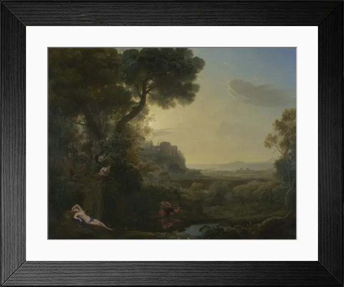 Framed Print : Landscape with Narcissus and Echo, 1644. Artist: Lorrain, Claude (1600-1682) Framed Print : Landscape with Narcissus and Echo, 1644. Artist: Lorrain, Claude (1600-1682)