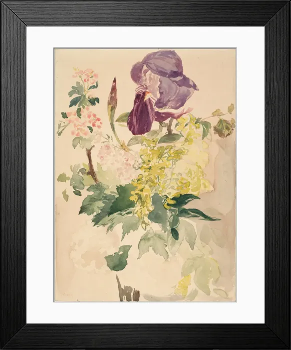 Framed Print : Flower Piece with Iris, Laburnum, and Geranium, 1880. Artist: Manet, Edouard (1832-1883) Framed Print : Flower Piece with Iris, Laburnum, and Geranium, 1880. Artist: Manet, Edouard (1832-1883)