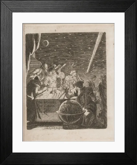 Framed Print : Observing the Heavens in the Age of Galileo (From: Von Bedeutung der Cometen), 1681. Artist: Petit, Pierre (1598-1677) Framed Print : Observing the Heavens in the Age of Galileo (From: Von Bedeutung der Cometen), 1681. Artist: Petit, Pierre (1598-1677)