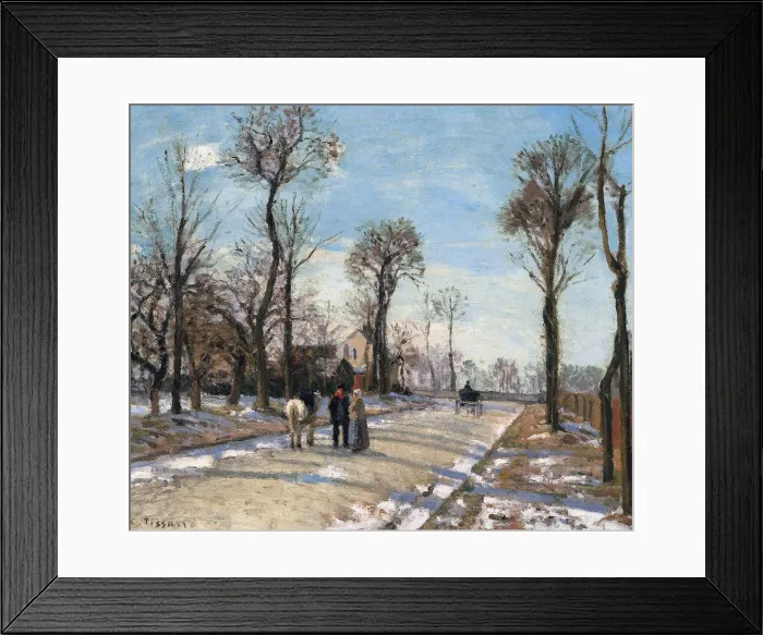 Framed Print : Route de Versailles, Louveciennes, Winter Sun and Snow, c. 1870. Artist: Pissarro, Camille (1830-1903) Framed Print : Route de Versailles, Louveciennes, Winter Sun and Snow, c. 1870. Artist: Pissarro, Camille (1830-1903)