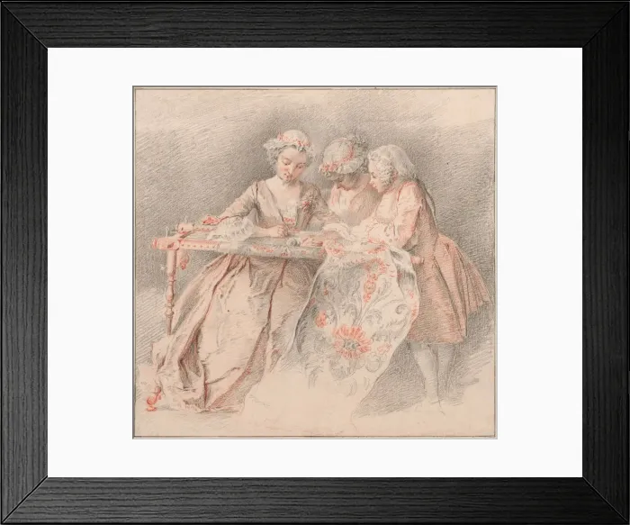 Framed Print : The Embroiders. Artist: Portail, Jacques-Andre (1695-1759) Framed Print : The Embroiders. Artist: Portail, Jacques-Andre (1695-1759)