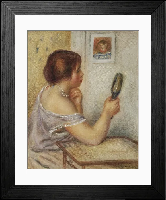 Framed Print : Marie Dupuis tenant un miroir avec un portrait de Coco. Artist: Renoir, Pierre Auguste (1841-1919) Framed Print : Marie Dupuis tenant un miroir avec un portrait de Coco. Artist: Renoir, Pierre Auguste (1841-1919)