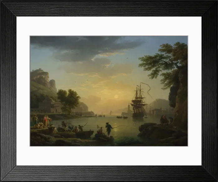 Framed Print : A Landscape at Sunset with Fishermen returning with their Catch, 1773. Artist: Vernet, Claude Joseph (1714-1789) Framed Print : A Landscape at Sunset with Fishermen returning with their Catch, 1773. Artist: Vernet, Claude Joseph (1714-1789)