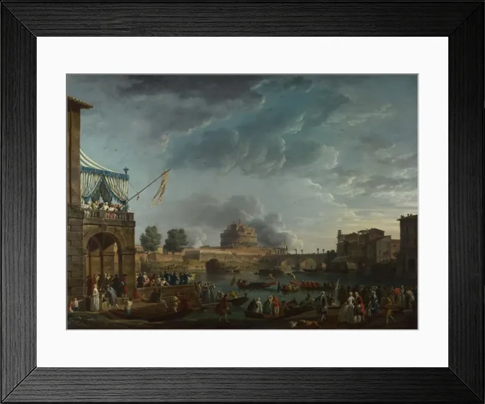 Framed Print : A Sporting Contest on the Tiber at Rome, 1750. Artist: Vernet, Claude Joseph (1714-1789)