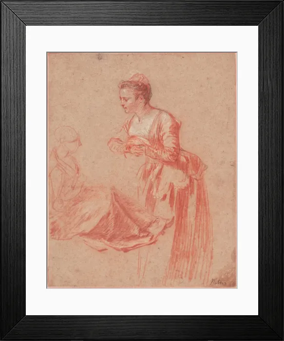 Framed Print : Two Figure Studies of a Young Woman, c. 1716. Artist: Watteau, Jean Antoine (1684-1721) Framed Print : Two Figure Studies of a Young Woman, c. 1716. Artist: Watteau, Jean Antoine (1684-1721)