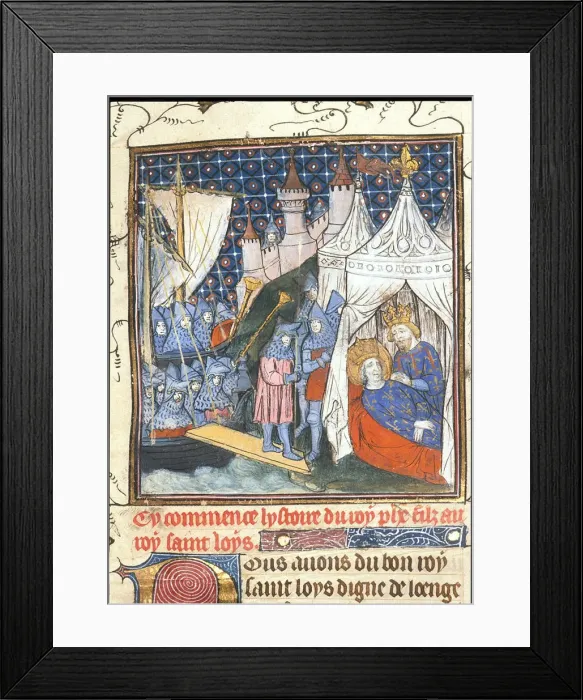 Framed Print : Saint Louis died during his second crusade in Tunis (From the Chroniques de France ou de St Denis), after 1380. Artist: Anonymous Framed Print : Saint Louis died during his second crusade in Tunis (From the Chroniques de France ou de St Denis), after 1380. Artist: Anonymous