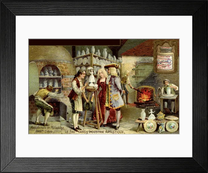 Framed Print : Porcelain manufacture in the 18th century (From a French Advertisement). Artist: Anonymous Framed Print : Porcelain manufacture in the 18th century (From a French Advertisement). Artist: Anonymous