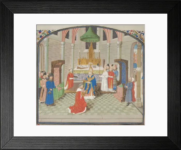 Framed Print : The coronation of Baldwin I on Christmas Day 1100. Miniature from the Historia by William of Tyre, 1460s. Artist: Anonymous Framed Print : The coronation of Baldwin I on Christmas Day 1100. Miniature from the Historia by William of Tyre, 1460s. Artist: Anonymous
