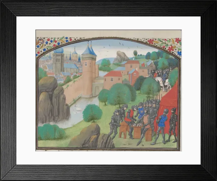 Framed Print : Soldiers playing dice before the city of Caesarea. Miniature from the Historia by William of Tyre, 1460s. Artist: Anonymous Framed Print : Soldiers playing dice before the city of Caesarea. Miniature from the Historia by William of Tyre, 1460s. Artist: Anonymous