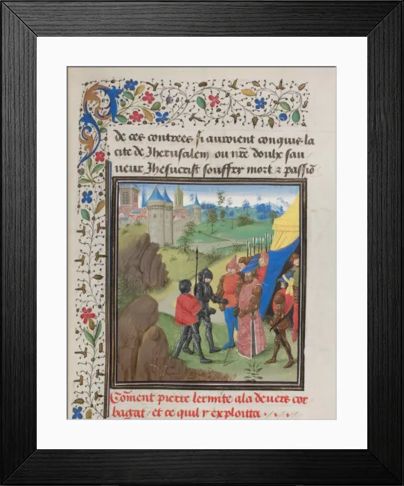 Framed Print : The Embassy of Peter the Hermit and Herluin to Kerbogha. Miniature from the Historia by William of Tyre, 1460s. Artist: Anonymous Framed Print : The Embassy of Peter the Hermit and Herluin to Kerbogha. Miniature from the Historia by William of Tyre, 1460s. Artist: Anonymous