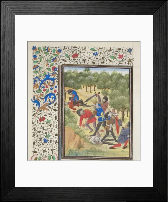 Framed Print : Fight in a wood between Christians and Saracens. Miniature from the Historia by William of Tyre, 1460s. Artist: Anonymous Framed Print : Fight in a wood between Christians and Saracens. Miniature from the Historia by William of Tyre, 1460s. Artist: Anonymous
