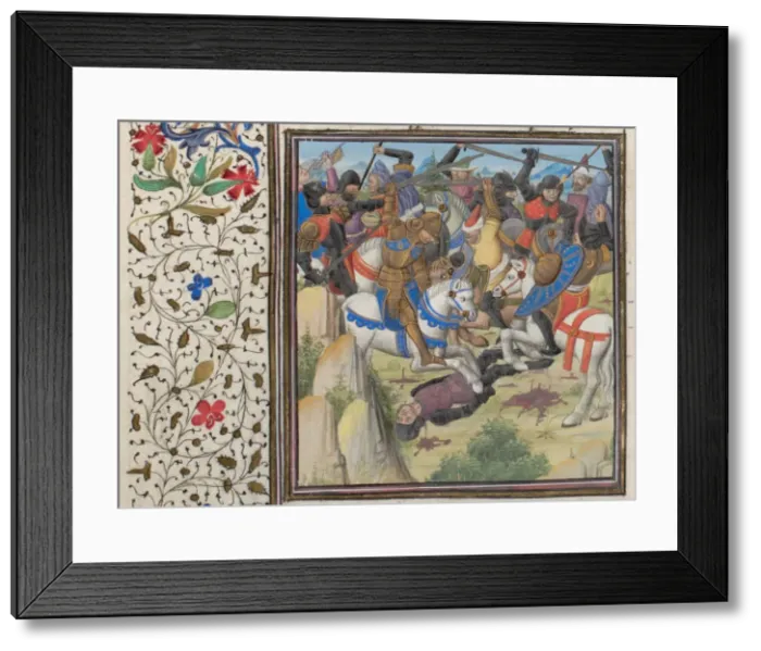 Framed Print : Fight between Christians and Saracens under Saladin. Miniature from the Historia by William of Tyre, 1460s. Artist: Anonymous Framed Print : Fight between Christians and Saracens under Saladin. Miniature from the Historia by William of Tyre, 1460s. Artist: Anonymous