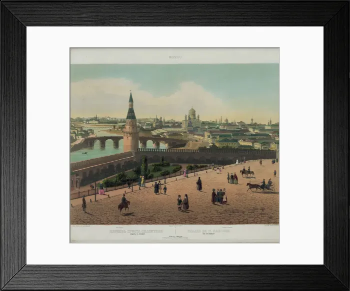 Framed Print : View of the Cathedral of Christ the Saviour and the Moscow Kremlin (from a panoramic view of Moscow in 10 parts), ca 1848. Artist: Benoist, Philippe (1813-after 1879)