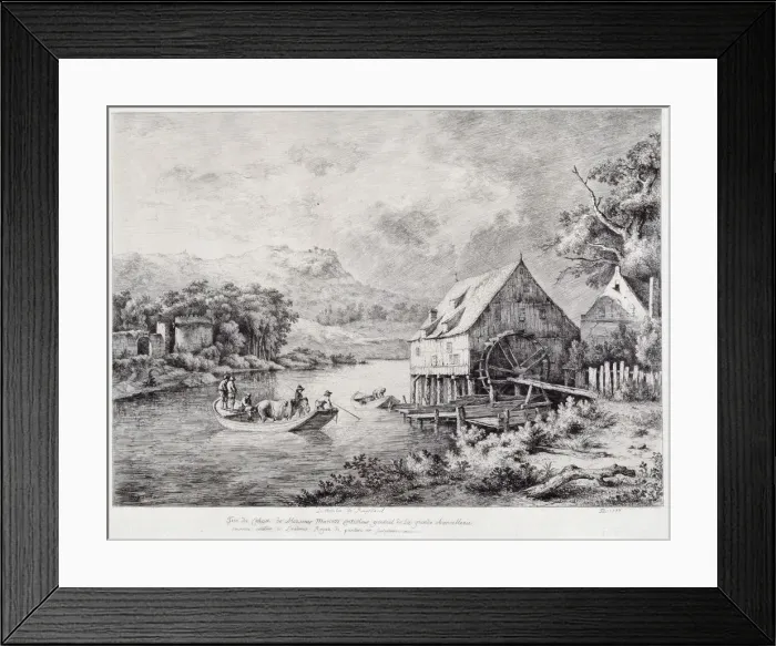 Framed Print : A mill on the banks of the River, 1774. Artist: Boissieu, Jean-Jacques, de (1736-1810) Framed Print : A mill on the banks of the River, 1774. Artist: Boissieu, Jean-Jacques, de (1736-1810)