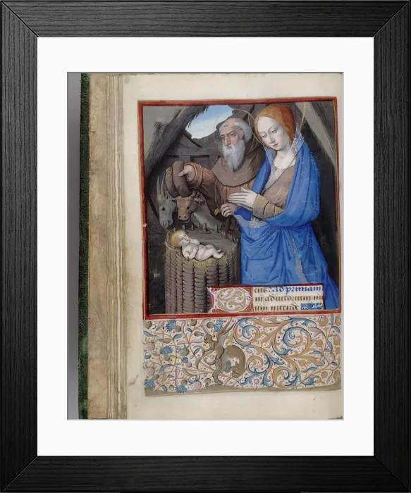 Framed Print : Nativity (Book of Hours), 1485-1499. Artist: Bourdichon, Jean (1457-1521) Framed Print : Nativity (Book of Hours), 1485-1499. Artist: Bourdichon, Jean (1457-1521)
