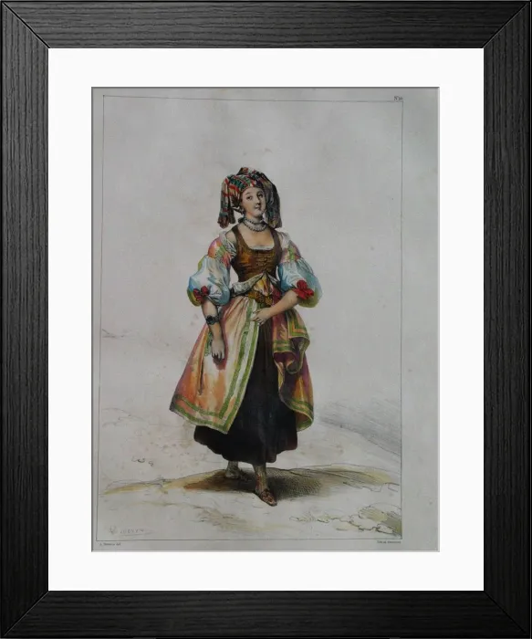 Framed Print : Woman in Russian dress, c. 1843. Artist: Deveria, Achille (1800-1857) Framed Print : Woman in Russian dress, c. 1843. Artist: Deveria, Achille (1800-1857)
