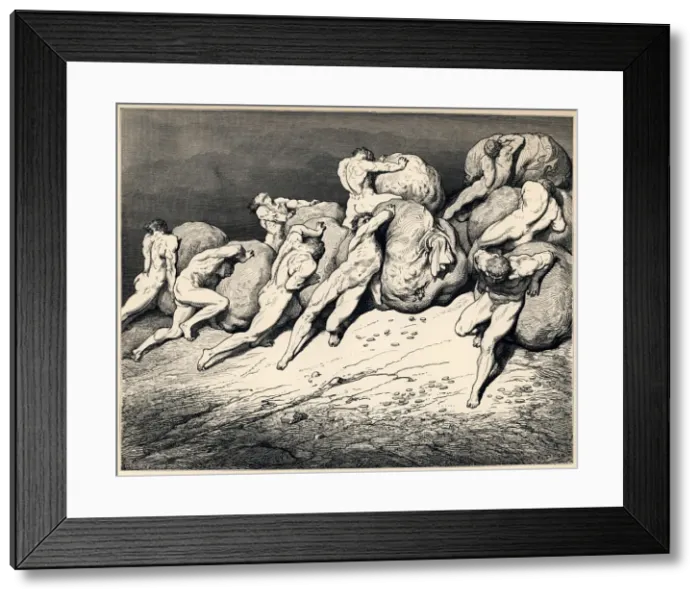 Framed Print : The hoarders and wasters. Illustration to the Divine Comedy by Dante Alighieri, 1857. Artist: Dore, Gustave (1832-1883) Framed Print : The hoarders and wasters. Illustration to the Divine Comedy by Dante Alighieri, 1857. Artist: Dore, Gustave (1832-1883)