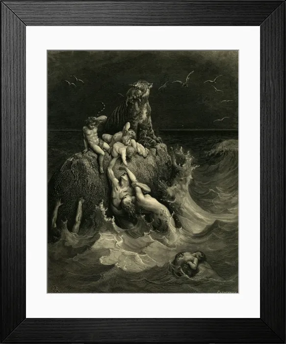 Framed Print : The Deluge (Frontispiece to the illustrated edition of the Bible), 1866. Artist: Dore, Gustave (1832-1883) Framed Print : The Deluge (Frontispiece to the illustrated edition of the Bible), 1866. Artist: Dore, Gustave (1832-1883)