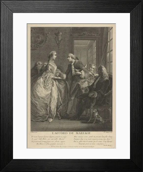 Framed Print : Marriage contract, 18th century. Artist: Eisen, Charles (1720-1778) Framed Print : Marriage contract, 18th century. Artist: Eisen, Charles (1720-1778)