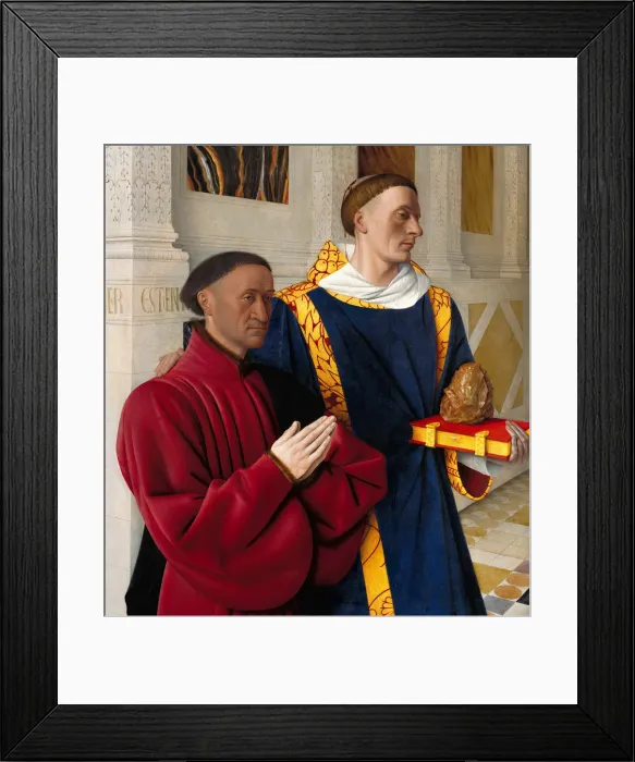 Framed Print : Etienne Chevalier with Saint Stephen, ca 1454. Artist: Fouquet, Jean (1420?1481) Framed Print : Etienne Chevalier with Saint Stephen, ca 1454. Artist: Fouquet, Jean (1420?1481)