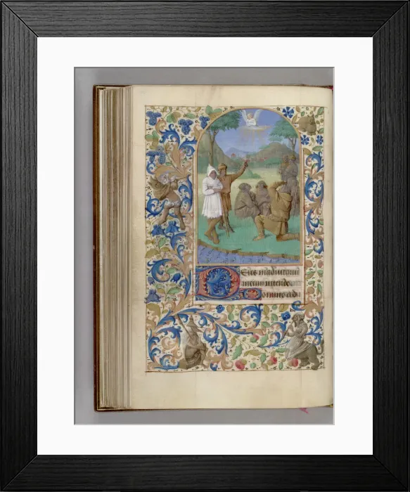 Framed Print : The Annunciation to the Shepherds (Book of Hours), 1450-1499. Artist: Fouquet, Jean (workshop) Framed Print : The Annunciation to the Shepherds (Book of Hours), 1450-1499. Artist: Fouquet, Jean (workshop)
