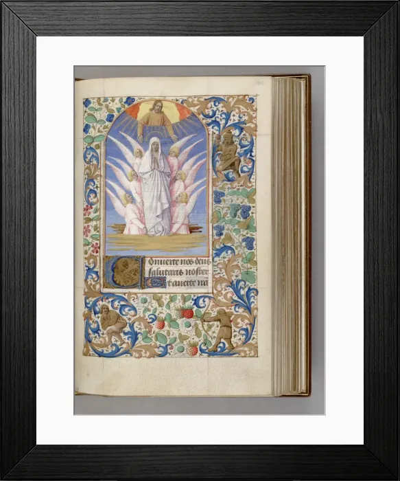 Framed Print : The Assumption of the Virgin (Book of Hours), 1450-1499. Artist: Fouquet, Jean (workshop) Framed Print : The Assumption of the Virgin (Book of Hours), 1450-1499. Artist: Fouquet, Jean (workshop)