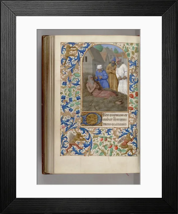 Framed Print : Job on the dunghill (Book of Hours), 1450-1499. Artist: Fouquet, Jean (workshop) Framed Print : Job on the dunghill (Book of Hours), 1450-1499. Artist: Fouquet, Jean (workshop)