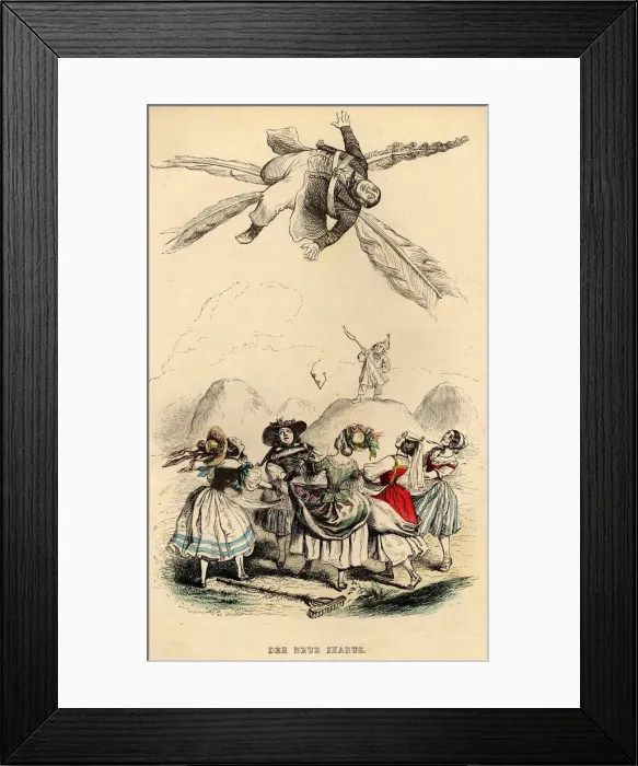 Framed Print : The new Icarus, 1840s. Artist: Grandville, Jean-Jacques (1803-1847) Framed Print : The new Icarus, 1840s. Artist: Grandville, Jean-Jacques (1803-1847)