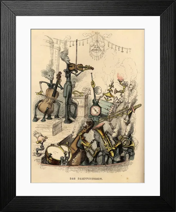 Framed Print : Steam Concert, 1844. Artist: Grandville, Jean-Jacques (1803-1847) Framed Print : Steam Concert, 1844. Artist: Grandville, Jean-Jacques (1803-1847)