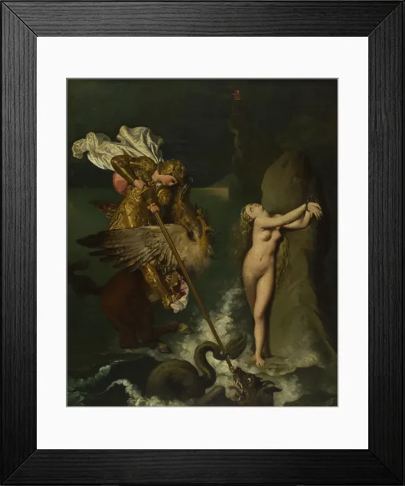 Framed Print : Angelica saved by Ruggiero, 1819-1839. Artist: Ingres, Jean Auguste Dominique (1780-1867) Framed Print : Angelica saved by Ruggiero, 1819-1839. Artist: Ingres, Jean Auguste Dominique (1780-1867)
