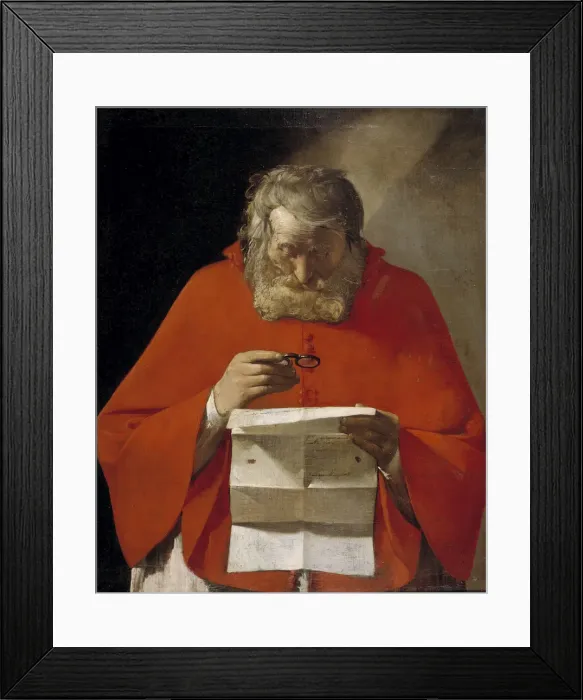 Framed Print : Saint Jerome reading a letter, ca. 1628-1629. Artist: La Tour, Georges, de (1583-1652) Framed Print : Saint Jerome reading a letter, ca. 1628-1629. Artist: La Tour, Georges, de (1583-1652)