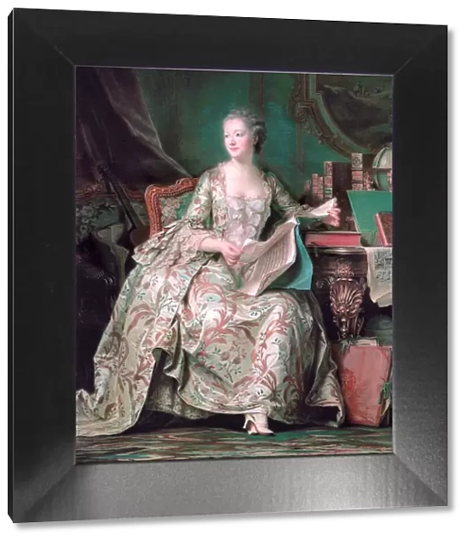 Full-length portrait of the Marquise de Pompadour (1721-1764). Artist: La Tour, Maurice Quentin de (1704-1788)