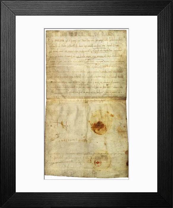 Framed Print : Diploma of Philip I in favor of the Abbey of St. Crepin in Soissons, with signature by Anne of Kiev, Queen of France, 1063. Artist: Medieval Document Framed Print : Diploma of Philip I in favor of the Abbey of St. Crepin in Soissons, with signature by Anne of Kiev, Queen of France, 1063. Artist: Medieval Document