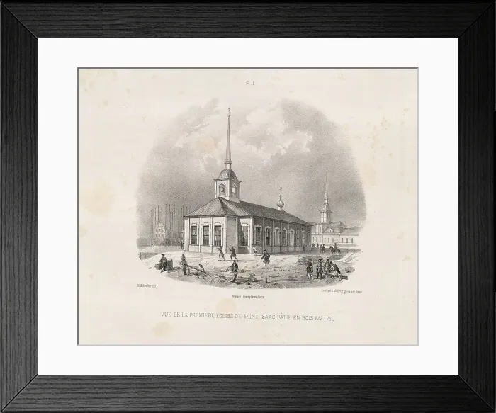Framed Print : Vief of the first first St. Isaacs Church in 1710 (From: The Construction of the Saint Isaacs Cathedral), 1845. Artist: Montferrand, Auguste, de (1786-1858) Framed Print : Vief of the first first St. Isaacs Church in 1710 (From: The Construction of the Saint Isaacs Cathedral), 1845. Artist: Montferrand, Auguste, de (1786-1858)