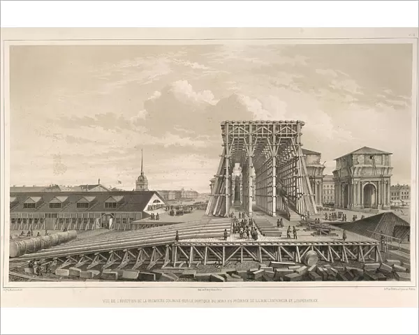 The first column on the construction (From: The Construction of the Saint Isaacs Cathedral), 1845. Artist: Montferrand, Auguste, de (1786-1858)