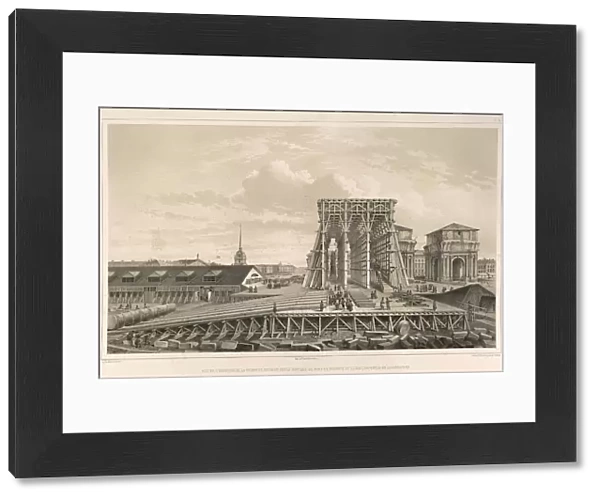 The first column on the construction (From: The Construction of the Saint Isaacs Cathedral), 1845. Artist: Montferrand, Auguste, de (1786-1858)