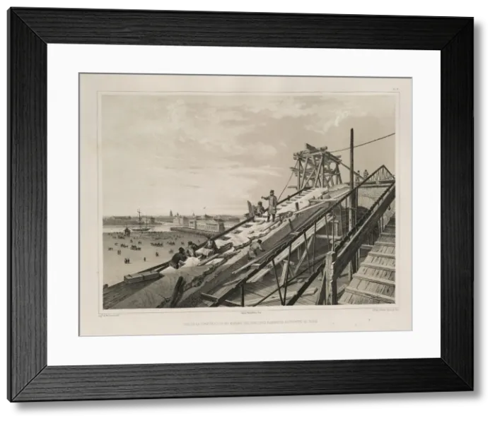 Framed Print : The Cornice Construction (From: The Construction of the Saint Isaacs Cathedral), 1845. Artist: Montferrand, Auguste, de (1786-1858) Framed Print : The Cornice Construction (From: The Construction of the Saint Isaacs Cathedral), 1845. Artist: Montferrand, Auguste, de (1786-1858)