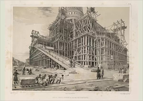 View of the Cathedral surrounded by wooden scaffolding (From: The Construction of the Saint Isaacs Cathedral), 1845. Artist: Montferrand, Auguste, de (1786-1858)