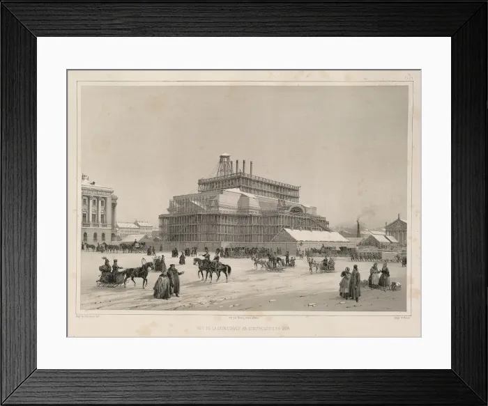 Framed Print : Construction work ca 1838 (From: The Construction of the Saint Isaacs Cathedral), 1845. Artist: Montferrand, Auguste, de (1786-1858) Framed Print : Construction work ca 1838 (From: The Construction of the Saint Isaacs Cathedral), 1845. Artist: Montferrand, Auguste, de (1786-1858)