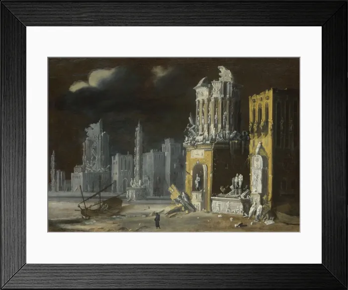 Framed Print : Fantastic Ruins with Saint Augustine and the Child, 1623. Artist: Nome, Francois de (1593-after 1630) Framed Print : Fantastic Ruins with Saint Augustine and the Child, 1623. Artist: Nome, Francois de (1593-after 1630)