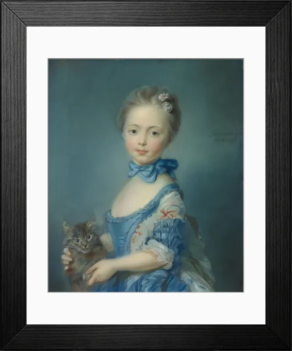 Framed Print : A Girl with a Kitten, 1745. Artist: Perronneau, Jean-Baptiste (1715-1783) Framed Print : A Girl with a Kitten, 1745. Artist: Perronneau, Jean-Baptiste (1715-1783)