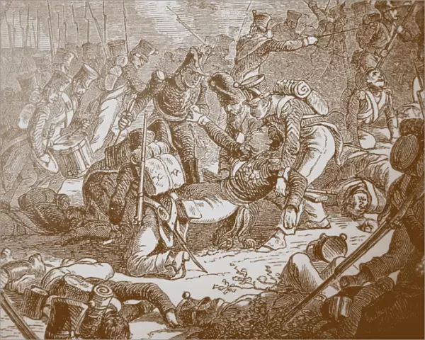 Death of General Gudin at the Battle of Valutino, 1830s. Artist: Philippoteaux, Henri Felix Emmanuel (1815-1884)