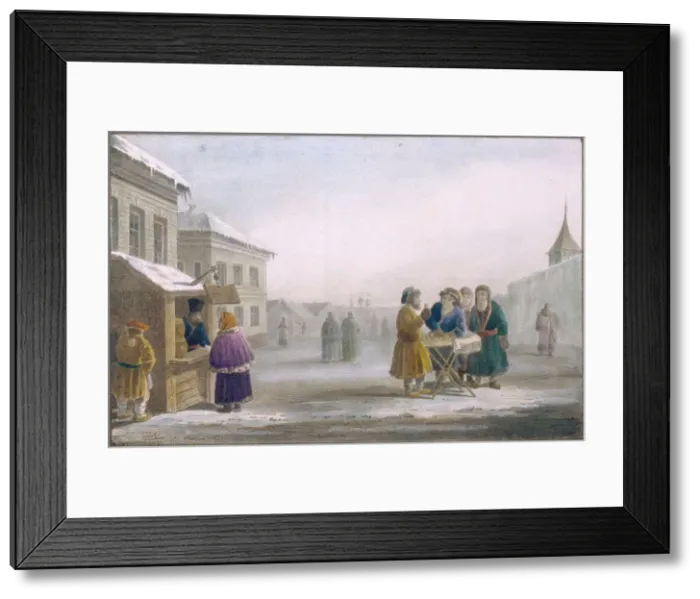 Framed Print : Street Tobacco Vendor at the Tobacco Store, 1825. Artist: Pluchart, Eugene (1809-1880)